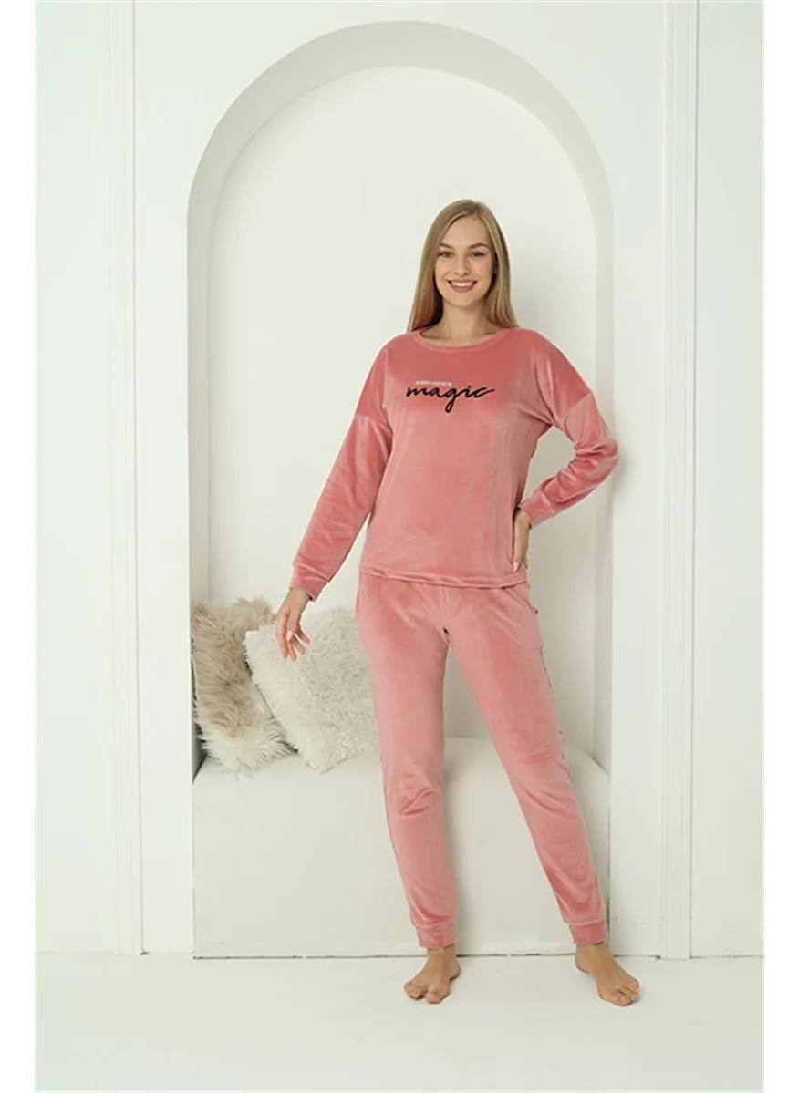اكبينيز Women's Velvet Pink Pajama Set 20624