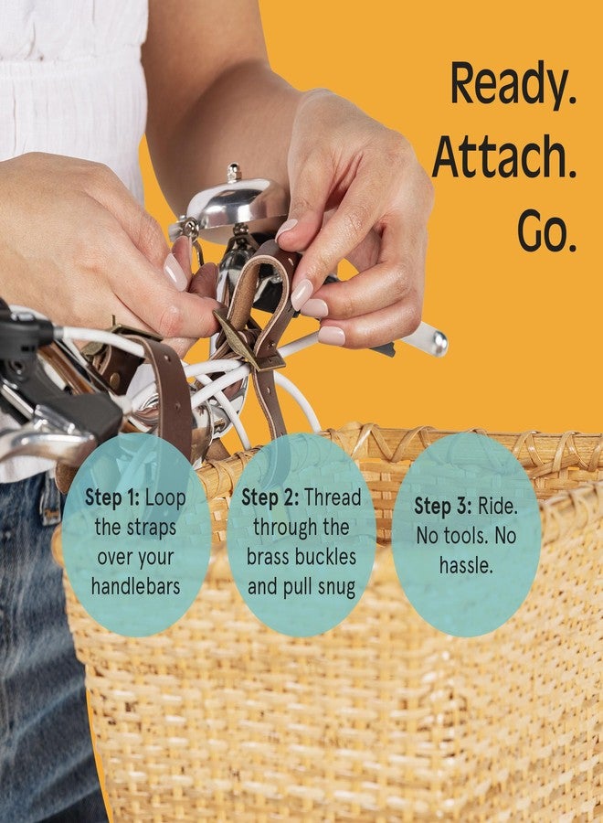 Retrospec Bicycles Cane Woven Rectangular Toto Basket with Authentic Leather Straps and Brass Buckles, Natural - Image 3