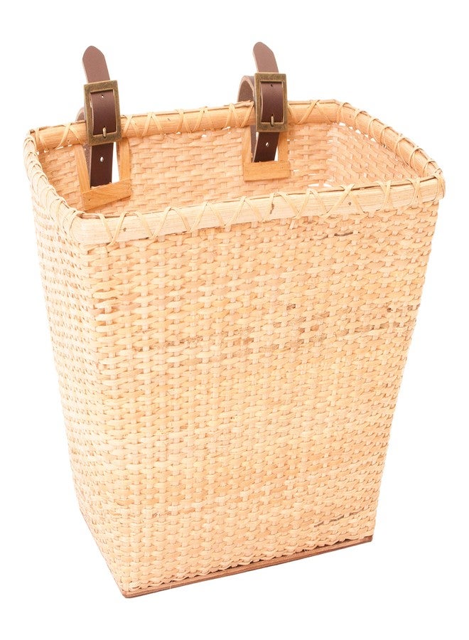 Retrospec Bicycles Cane Woven Rectangular Toto Basket with Authentic Leather Straps and Brass Buckles, Natural - Image 1