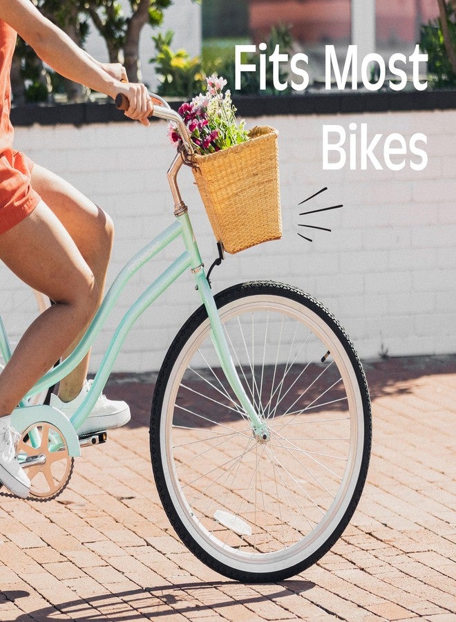 Retrospec Bicycles Cane Woven Rectangular Toto Basket with Authentic Leather Straps and Brass Buckles, Natural - Image 5
