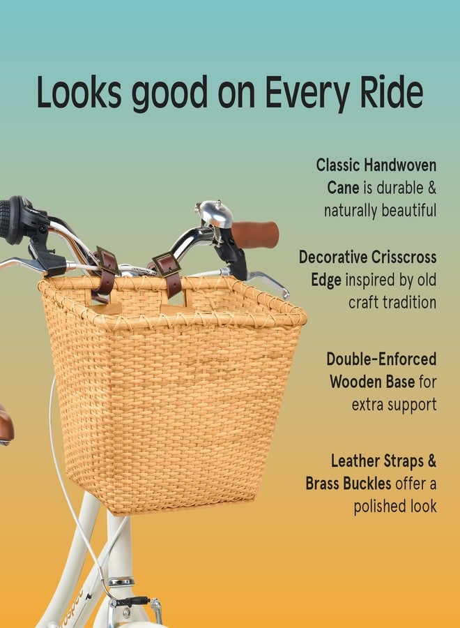Retrospec Bicycles Cane Woven Rectangular Toto Basket with Authentic Leather Straps and Brass Buckles, Natural - Image 4