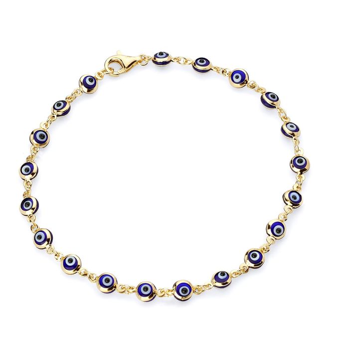 The World Jewelry Center 14K Real Yellow Gold Blue Evil Eye Bracelet 7" - Image 3
