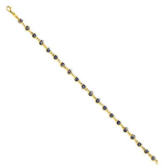 The World Jewelry Center 14K Real Yellow Gold Blue Evil Eye Bracelet 7" - Image 2