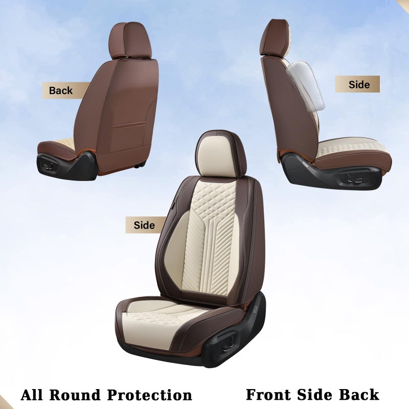 Coverado Front Seat Covers, 2 Pack Waterproof Seat Covers for Cars, Luxury Leather Seat Cushions, Front and Rear Seat Protectors, Auto Seat Covers Fit for Most Vehicles(Bronw&Beige) - Image 2