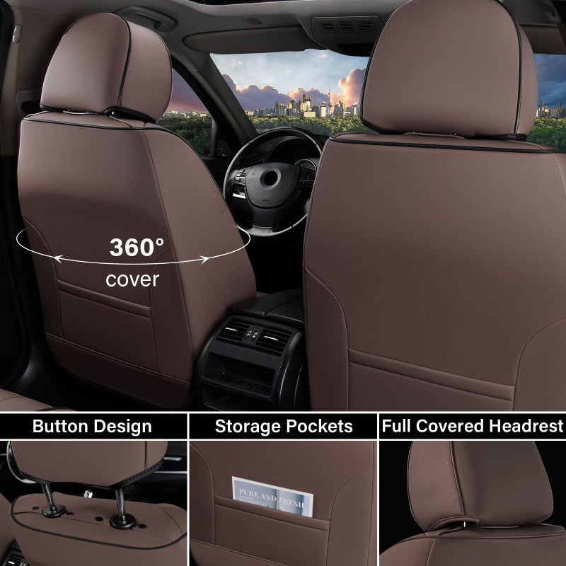 Coverado Front Seat Covers, 2 Pack Waterproof Seat Covers for Cars, Luxury Leather Seat Cushions, Front and Rear Seat Protectors, Auto Seat Covers Fit for Most Vehicles(Bronw&Beige) - Image 5
