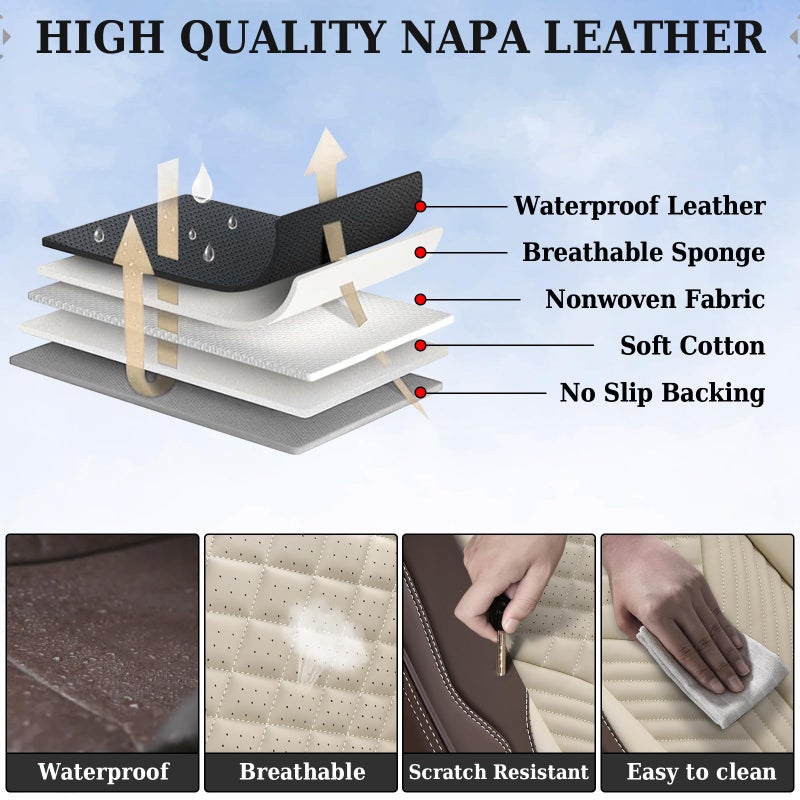Coverado Front Seat Covers, 2 Pack Waterproof Seat Covers for Cars, Luxury Leather Seat Cushions, Front and Rear Seat Protectors, Auto Seat Covers Fit for Most Vehicles(Bronw&Beige) - Image 3