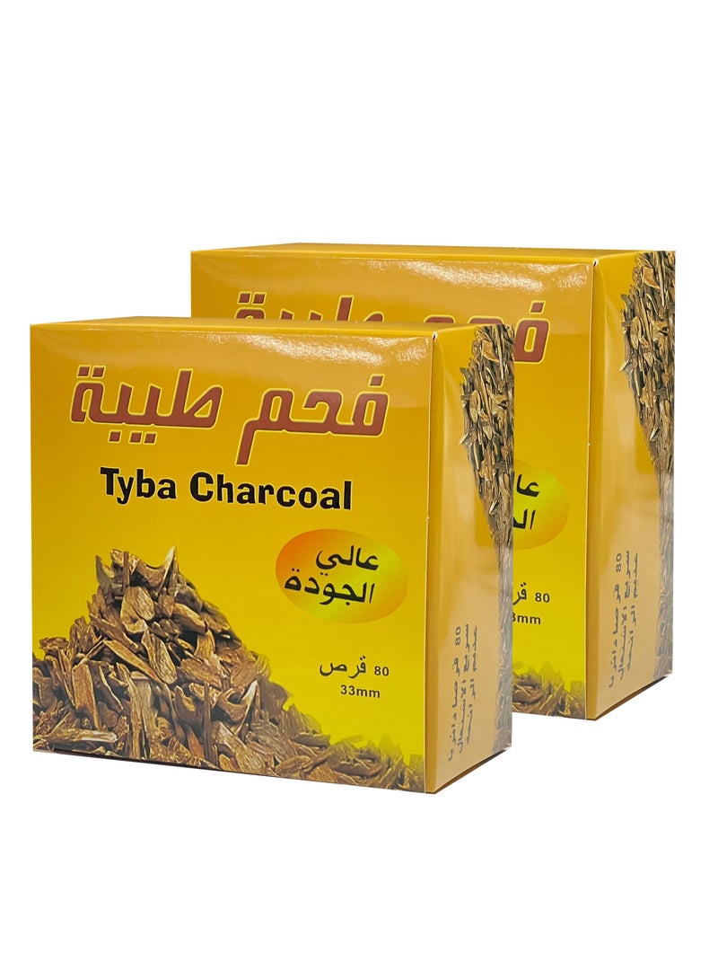 طيبة فحم بخور طيبة – سريع الاشتعال، عديم الرائحة، جودة عالية، حرارة ثابتة ومناسب جداً للعود والبخور، قليل الرماد – 2 علبة × 80 قرص (إجمالي 160 قرص، حجم 33 ملم) - Image 1