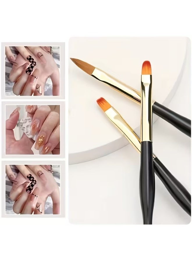 Rozino 3pcs Dual-End Nail Art Brush Set for Acrylic Painting & Design - Image 1
