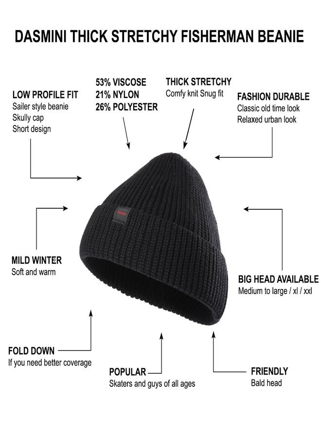 DASMINI Fisherman Beanie Hats for Men Women,Knit Trawler Skull Cap,Watch Cap,Thick Stretchy Short Hats(Black,Size M) - Image 4