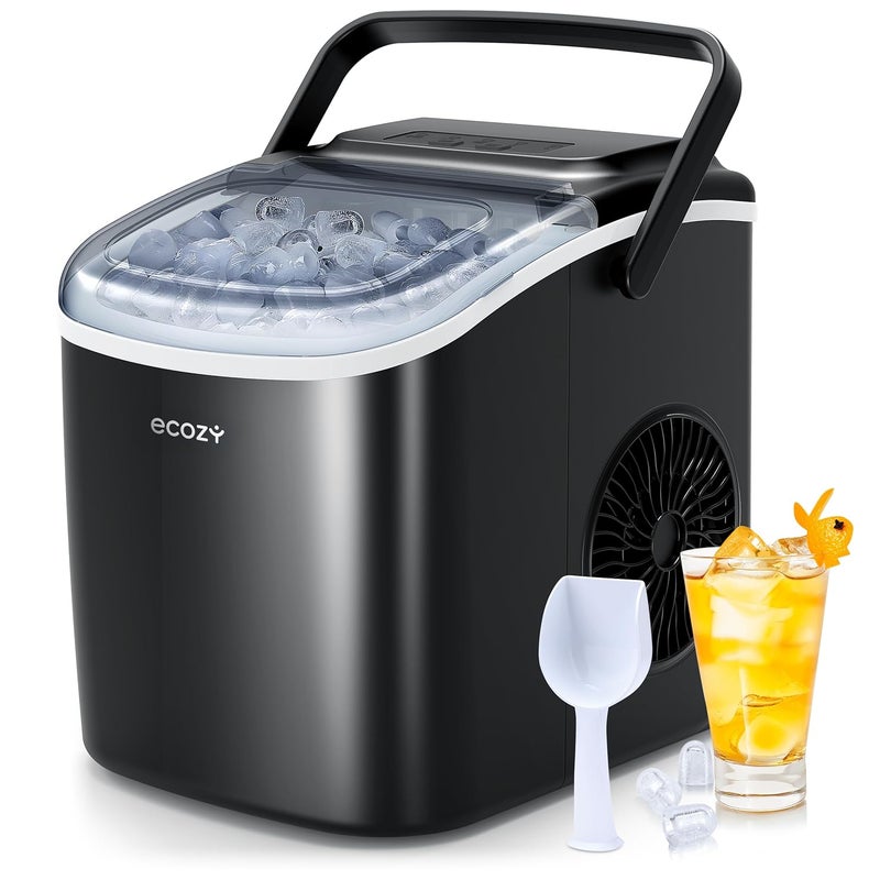 ecozy Portable Countertop Ice Maker - 9 Ice Cubes in 6 Minutes, 12kg Daily Output, Self-Cleaning with Ice Bags, Scoop, and Basket for Kitchen, Office, Bar, Party - Black - Image 1
