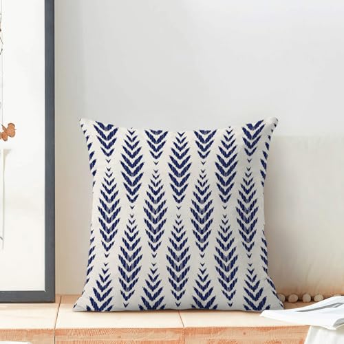 CXMEIFLY Navy Blue Boho Pillow Covers 18 x 18 Inch Set of 2 Herringbone Bohemian Ethnic Decor Throw Pillows Geometric Tribal Summer Outdoor Linen Farmhouse Decorative Pillowcases for Couch Bed Sofa - Image 3
