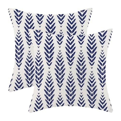CXMEIFLY Navy Blue Boho Pillow Covers 18 x 18 Inch Set of 2 Herringbone Bohemian Ethnic Decor Throw Pillows Geometric Tribal Summer Outdoor Linen Farmhouse Decorative Pillowcases for Couch Bed Sofa - Image 1
