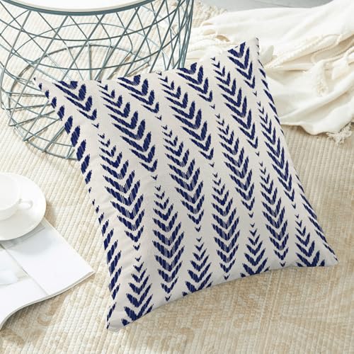 CXMEIFLY Navy Blue Boho Pillow Covers 18 x 18 Inch Set of 2 Herringbone Bohemian Ethnic Decor Throw Pillows Geometric Tribal Summer Outdoor Linen Farmhouse Decorative Pillowcases for Couch Bed Sofa - Image 4
