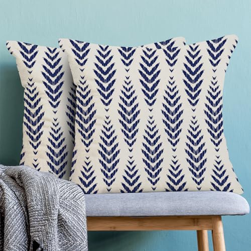 CXMEIFLY Navy Blue Boho Pillow Covers 18 x 18 Inch Set of 2 Herringbone Bohemian Ethnic Decor Throw Pillows Geometric Tribal Summer Outdoor Linen Farmhouse Decorative Pillowcases for Couch Bed Sofa - Image 2