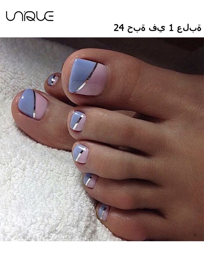 Unique 24Pcs Press on Toenails Square Short Full Cover Fake Toenails - Purple and Pink Toe Nails Fake Nails with Glue Sticker and Nails File False Gel Toes Nails Tips Sets for women Teens Girls - Image 1