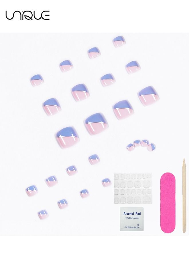 Unique 24Pcs Press on Toenails Square Short Full Cover Fake Toenails - Purple and Pink Toe Nails Fake Nails with Glue Sticker and Nails File False Gel Toes Nails Tips Sets for women Teens Girls - Image 4