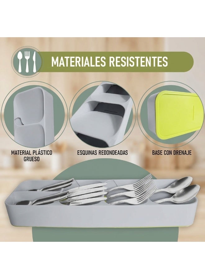 BLOOMING TIME Space Saving Cutlery Drawer Organizer, Kitchen Utensil Tray with Layered Compartments, Food Grade PP Silverware Storage Box for Spoons, Forks, Knives & Chopsticks - Image 2