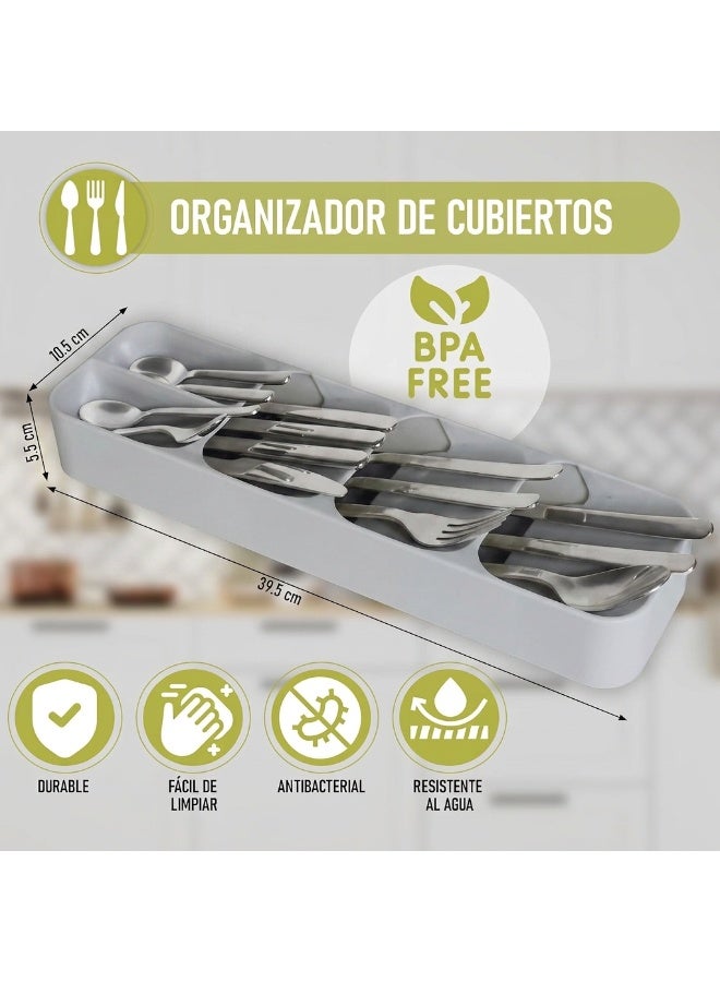 BLOOMING TIME Space Saving Cutlery Drawer Organizer, Kitchen Utensil Tray with Layered Compartments, Food Grade PP Silverware Storage Box for Spoons, Forks, Knives & Chopsticks - Image 3