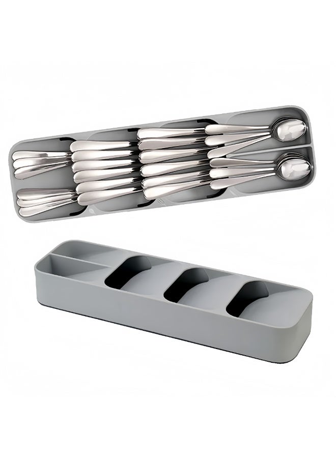 BLOOMING TIME Space Saving Cutlery Drawer Organizer, Kitchen Utensil Tray with Layered Compartments, Food Grade PP Silverware Storage Box for Spoons, Forks, Knives & Chopsticks - Image 1