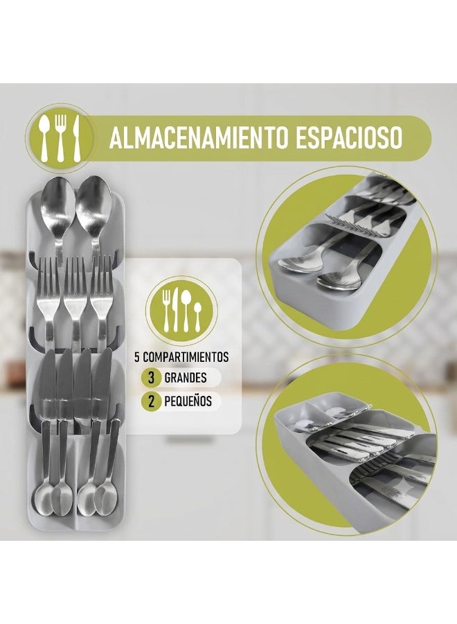 BLOOMING TIME Space Saving Cutlery Drawer Organizer, Kitchen Utensil Tray with Layered Compartments, Food Grade PP Silverware Storage Box for Spoons, Forks, Knives & Chopsticks - Image 5