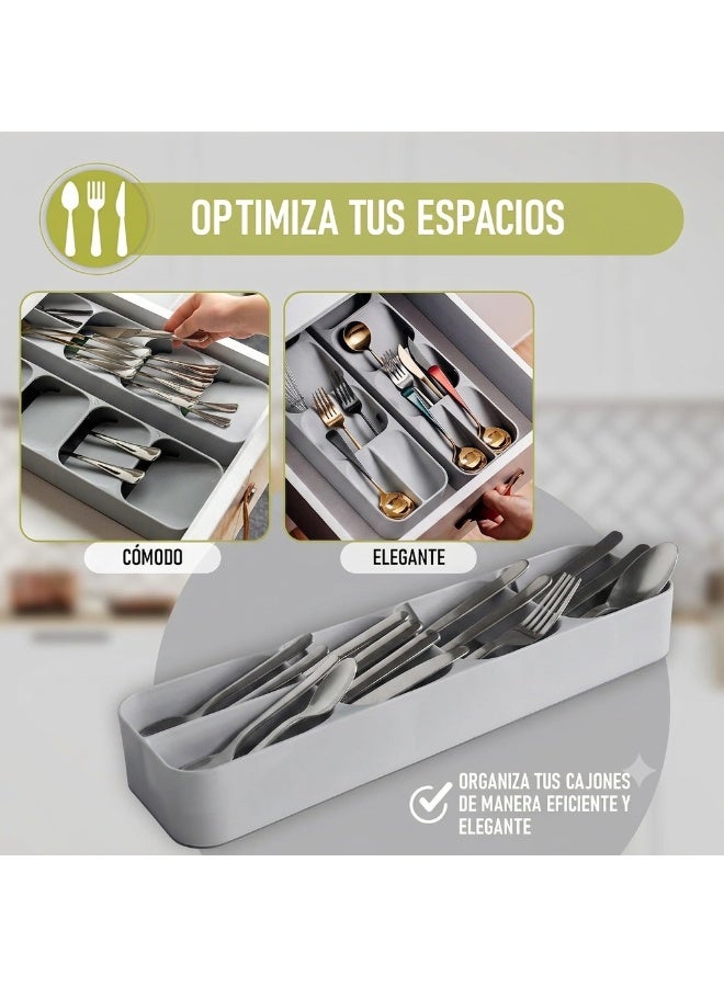 BLOOMING TIME Space Saving Cutlery Drawer Organizer, Kitchen Utensil Tray with Layered Compartments, Food Grade PP Silverware Storage Box for Spoons, Forks, Knives & Chopsticks - Image 4