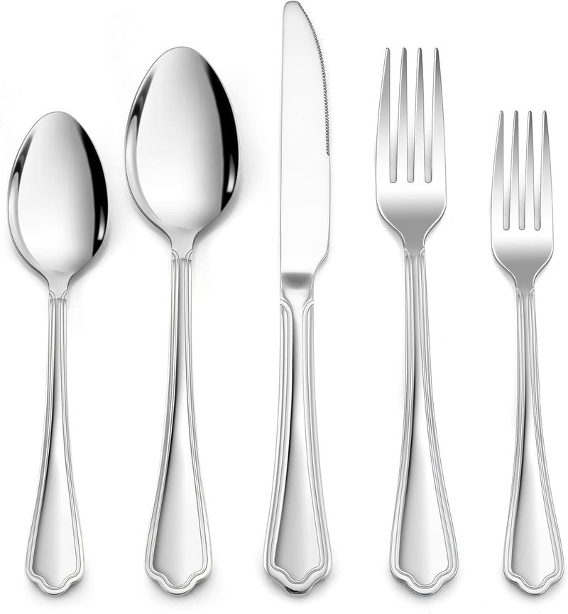 LIANYU 30Piece Silverware Set Stainless Steel Flatware Cutlery Set for 6 Eating Utensils Set with Scalloped Edge Dishwasher Safe Mirror Polished - Image 1
