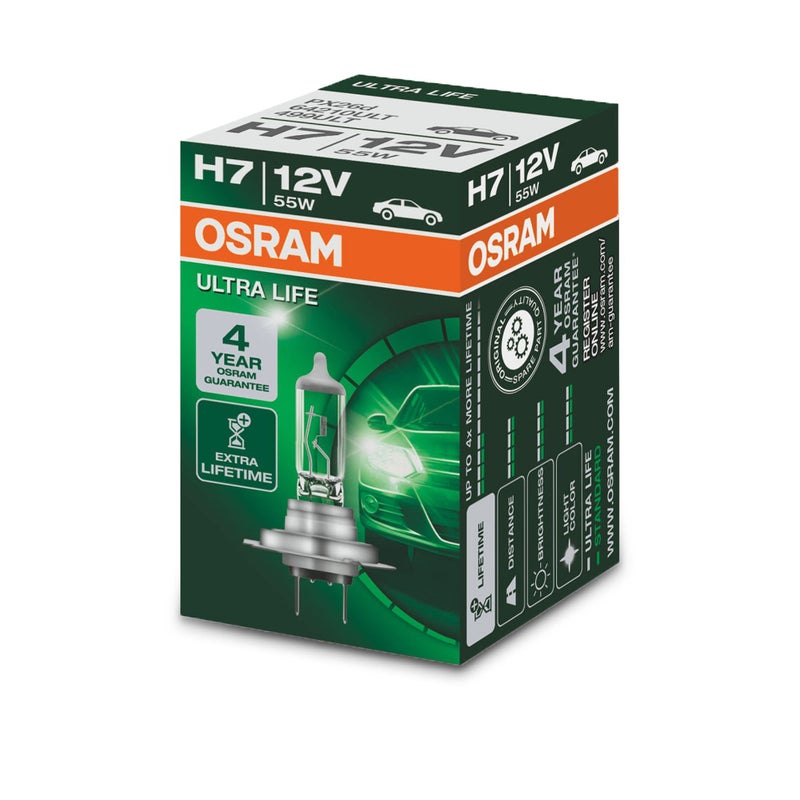 OSRAM Ultra Life H7 Halogen Headlight Lamp, 64210ULT, 12V Passenger Vehicle, Folding Box (1 Piece) - Image 4