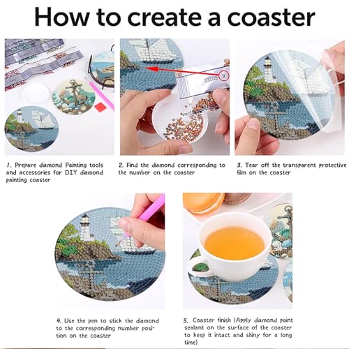 askkqtx 8 Pcs Beach Diamond Art Coasters Kits with Holder, Sea Diamond Painting Coasters Kits for Adults, DIY 5D Diamond Dots Small Mini Kit Full Drill Art Craft Supplies 4X4 Inch - Image 5