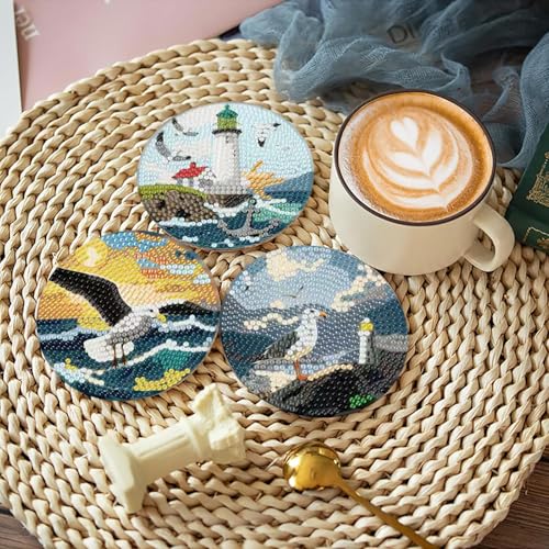 askkqtx 8 Pcs Beach Diamond Art Coasters Kits with Holder, Sea Diamond Painting Coasters Kits for Adults, DIY 5D Diamond Dots Small Mini Kit Full Drill Art Craft Supplies 4X4 Inch - Image 2