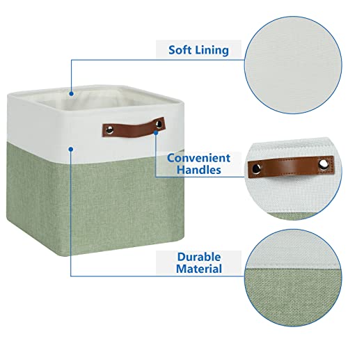 Temary Storage Baskets for Shelves 11 Inch Fabric Cube Storage Bins 4Pack Storage Cubes Fabric Storage Baskets for Organizing, Clothes, Decorative Cube Baskets with Handles (White&Green) - Image 3