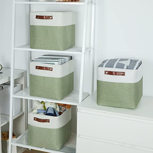 Temary Storage Baskets for Shelves 11 Inch Fabric Cube Storage Bins 4Pack Storage Cubes Fabric Storage Baskets for Organizing, Clothes, Decorative Cube Baskets with Handles (White&Green) - Image 5