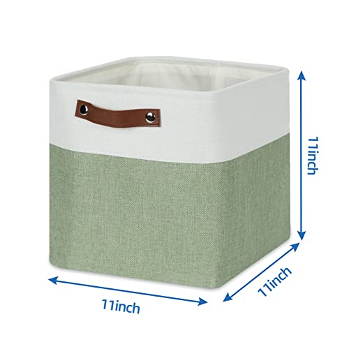 Temary Storage Baskets for Shelves 11 Inch Fabric Cube Storage Bins 4Pack Storage Cubes Fabric Storage Baskets for Organizing, Clothes, Decorative Cube Baskets with Handles (White&Green) - Image 2