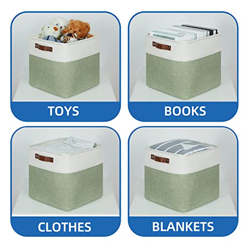 Temary Storage Baskets for Shelves 11 Inch Fabric Cube Storage Bins 4Pack Storage Cubes Fabric Storage Baskets for Organizing, Clothes, Decorative Cube Baskets with Handles (White&Green) - Image 4