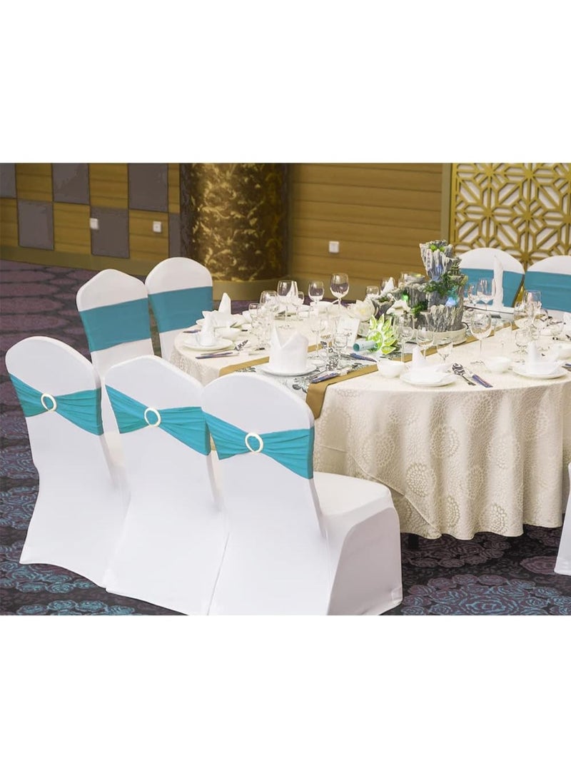 SINSSOWL Pack of 50 Spandex Turquoise Chair Sashes for Wedding Teal Chair Bows Sashes Chairs Bands Buckles Fitting Birthday Party Anniversary Events Ceremony Bridal Baby Shower Decorations  Turquoise - Image 3