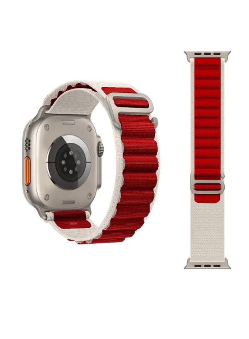 Spigen Watch Band Strap Alpine Loop Nylon for Apple Watch -  42mm 44mm 45mm 49mm Compatible with Ultra 1,2 Series 9,8,7,6,5,4,3,2,1 White / Red - Image 4