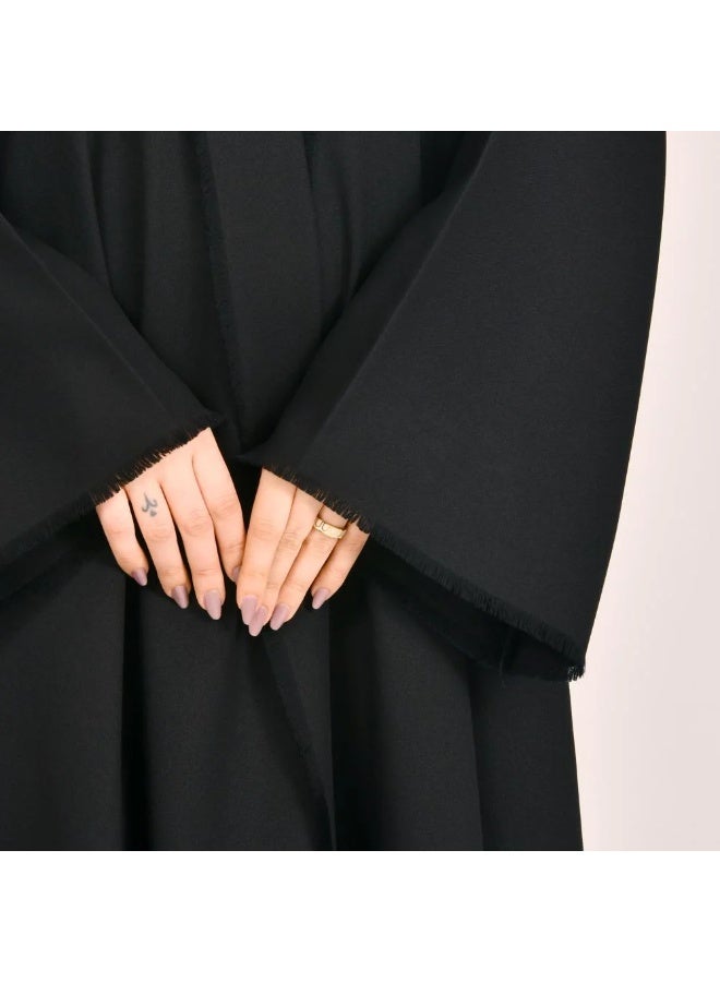beyond abaya Black wrap abaya with tassels on the edges of the abaya and wide sleeves - Image 1