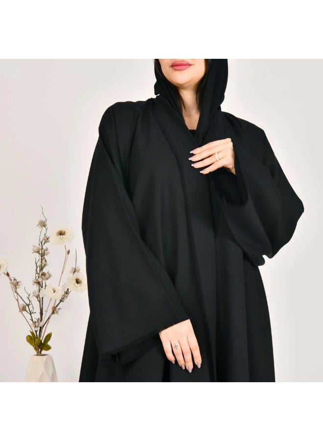 beyond abaya Black wrap abaya with tassels on the edges of the abaya and wide sleeves - Image 4