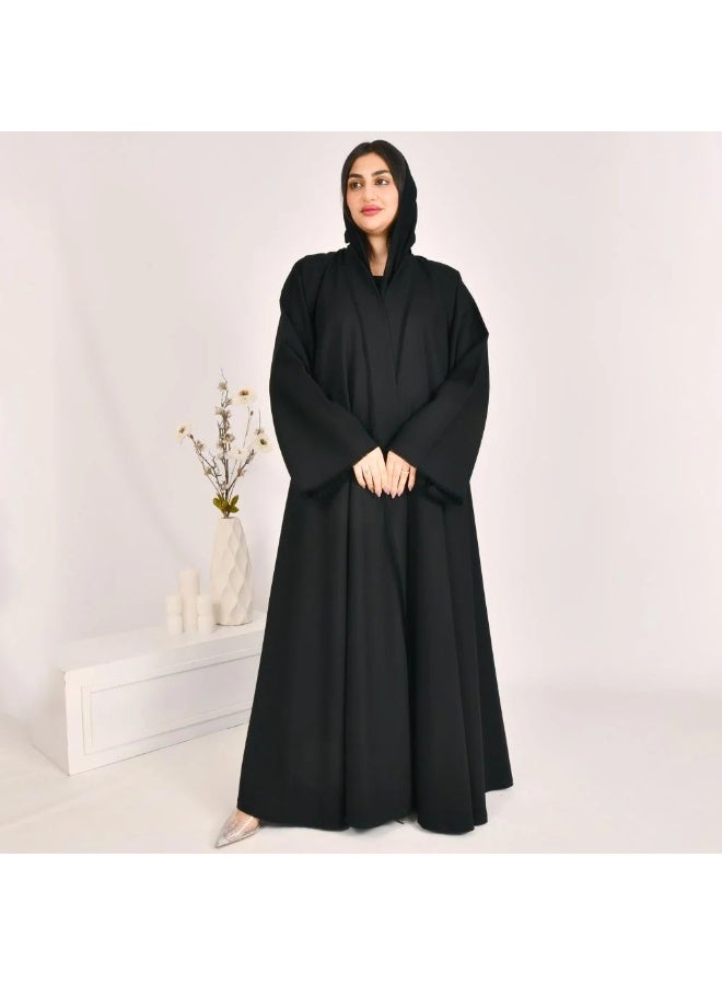 beyond abaya Black wrap abaya with tassels on the edges of the abaya and wide sleeves - Image 3