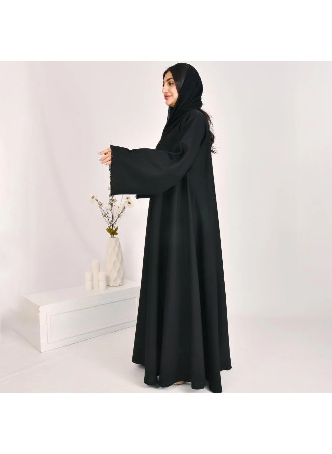 beyond abaya Black wrap abaya with tassels on the edges of the abaya and wide sleeves - Image 5