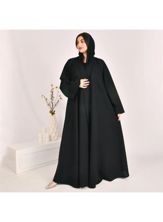 beyond abaya Black wrap abaya with tassels on the edges of the abaya and wide sleeves - Image 2