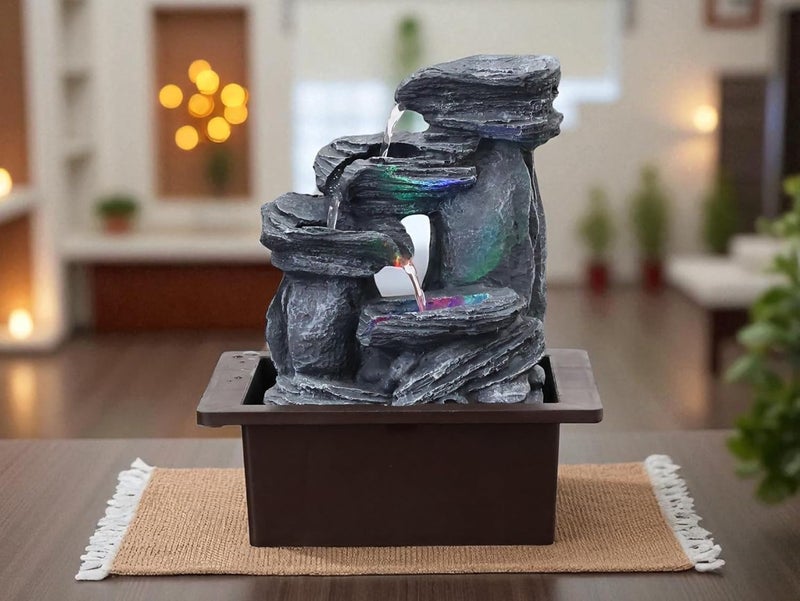 KridayKraft Rock Waterfall Design Table top Colour Changing Lights Fountain Polyresin Showpiece for Home Garden Living Room Decor Decoration Gift Items, 26 CM 1.3 kg - Image 3