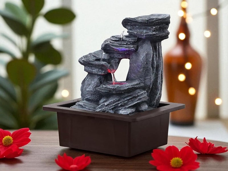 KridayKraft Rock Waterfall Design Table top Colour Changing Lights Fountain Polyresin Showpiece for Home Garden Living Room Decor Decoration Gift Items, 26 CM 1.3 kg - Image 1