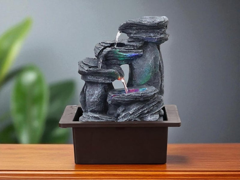 KridayKraft Rock Waterfall Design Table top Colour Changing Lights Fountain Polyresin Showpiece for Home Garden Living Room Decor Decoration Gift Items, 26 CM 1.3 kg - Image 5