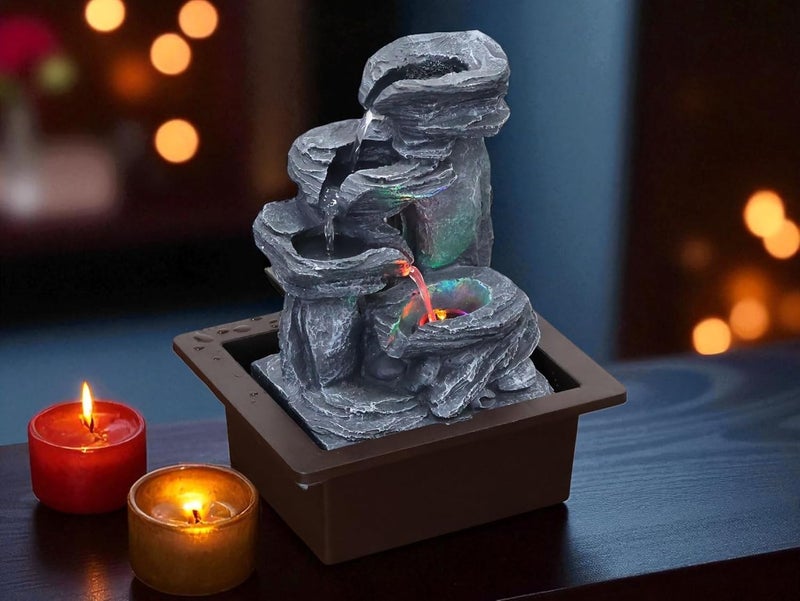 KridayKraft Rock Waterfall Design Table top Colour Changing Lights Fountain Polyresin Showpiece for Home Garden Living Room Decor Decoration Gift Items, 26 CM 1.3 kg - Image 4
