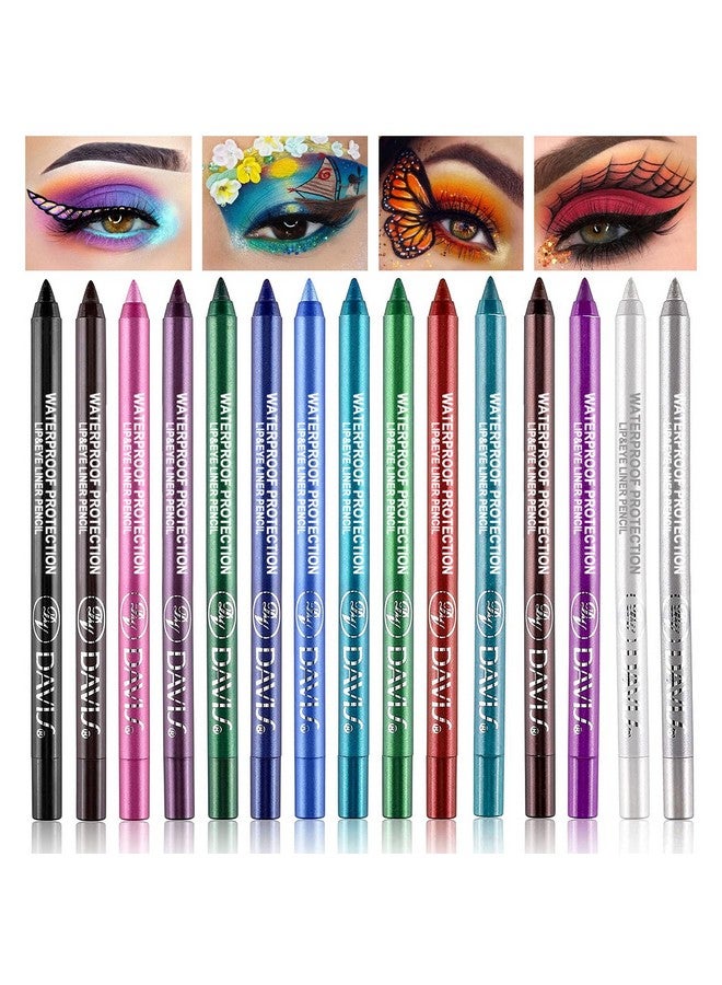 LemonSac 15 Colorful Eyeliner Pen Set Eye Shadow Pencil Pearl Eyeliner Kit Metallic Eyeliner Pencil Glitter Eyeliner For Women Eye&Lip Liner Professional Eye Makeup Set Colorful Eyeliner Eye Color - Image 1