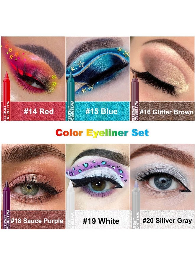 LemonSac 15 Colorful Eyeliner Pen Set Eye Shadow Pencil Pearl Eyeliner Kit Metallic Eyeliner Pencil Glitter Eyeliner For Women Eye&Lip Liner Professional Eye Makeup Set Colorful Eyeliner Eye Color - Image 4
