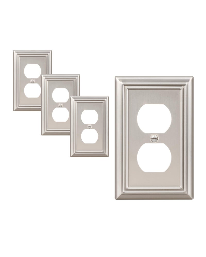 DEWENWILS 4-Pack Duplex Wall Plate, Metal Wall Outlet Cover for Receptacle, Light Switch, Brushed Nickel - Image 1