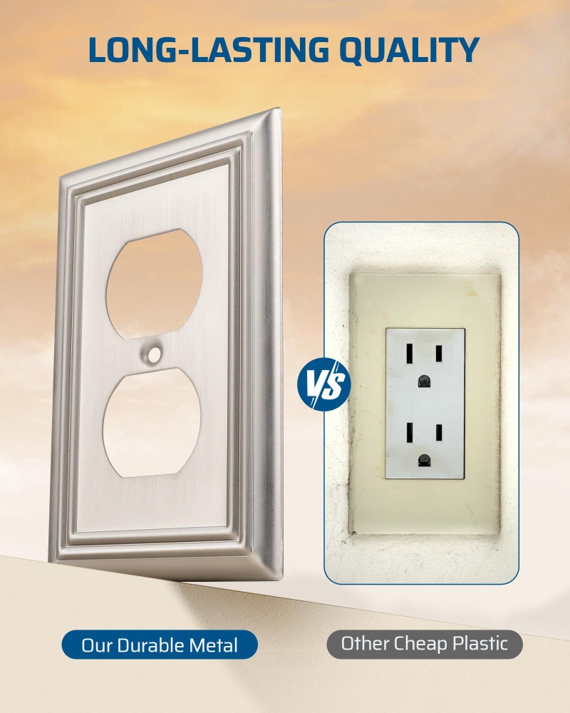 DEWENWILS 4-Pack Duplex Wall Plate, Metal Wall Outlet Cover for Receptacle, Light Switch, Brushed Nickel - Image 2