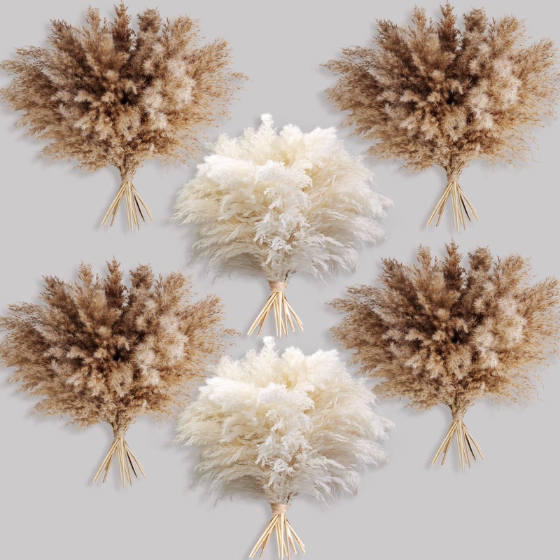 60 PCS Boho Decor Fluffy Pompas Grass Natural Dry Pampas Grass Small Short Pampass Bulk for Boho Room Decor Coffee Table Decor 17 inch