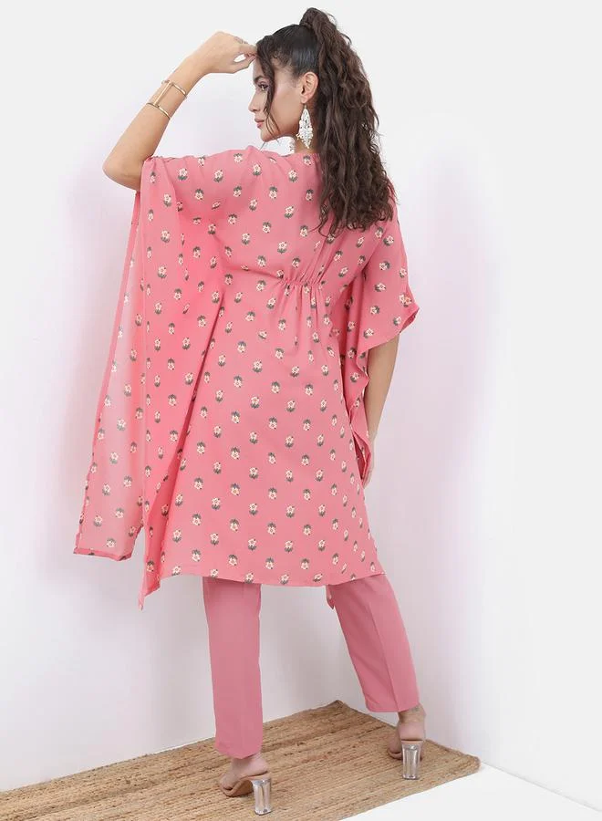 Vishudh Vishudh Pink Floral Printed Kaftan Set with Trousers